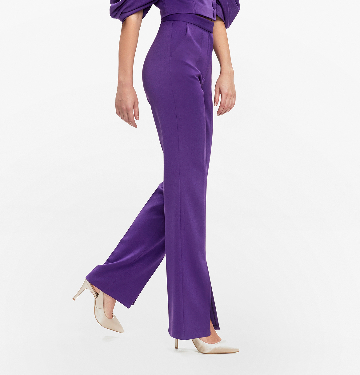Wardrobe Dark Purple Front-Seam Wide-Leg Trousers – Cherrypick