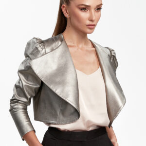 Faux-Leather Crop Jacket Silver-Olive