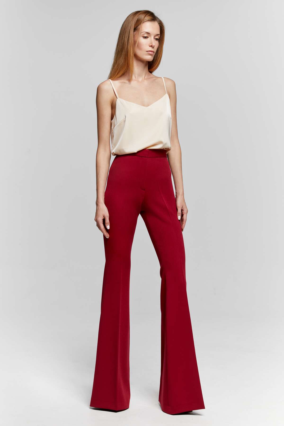 red flare trousers