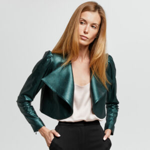 Faux-Leather Crop Jacket Green