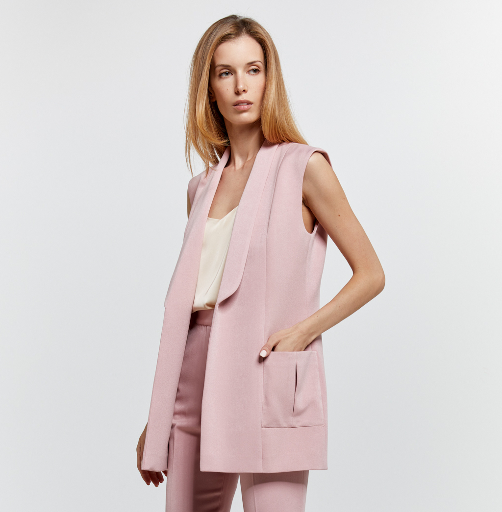 Open Front Sleeveless Blazer Pink Blush | L.O.S Collection