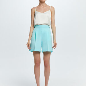 Pleated Shorts With Pockets Light Blue - XS