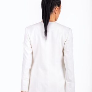 White Collarless Linen Blazer
